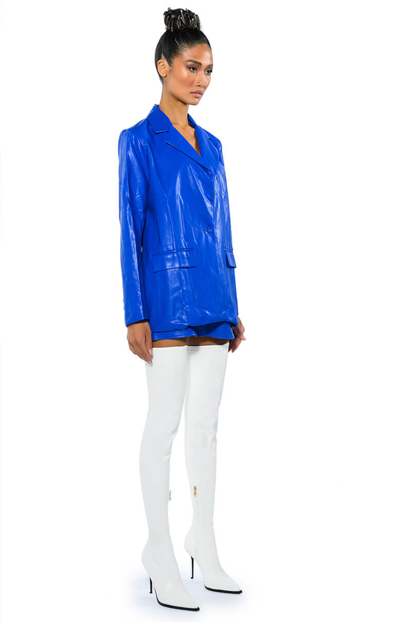 DETERMINED MIND FAUX LEATHER BLAZER
