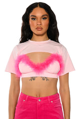 DIONNE FEATHER TRIM BRA AND ULTRA CROP TSHIRT SET