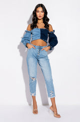 DIANA OFF THE SHOULDER LONG SLEEVE DENIM TOP