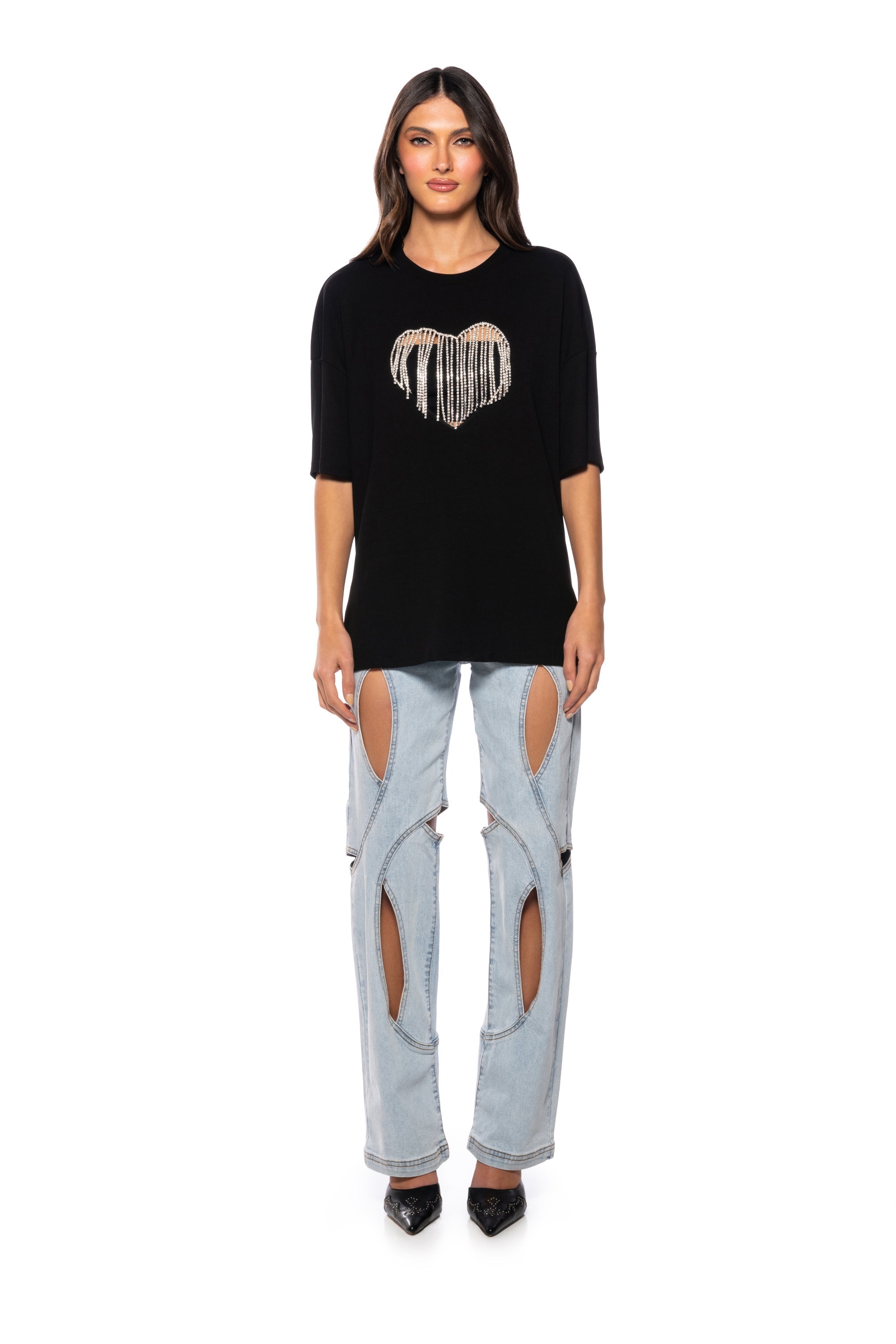 DRIPPING RHINESTONE HEART OVERSIZED TSHIRT