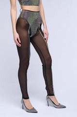 DYNAMITE EMBELLISHED HIGH WAIST MESH LEGGING IN BLACK SILVER