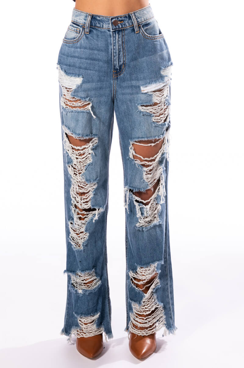 ELLA BELLA HIGH RISE WIDE LEG DISTRESSED JEANS