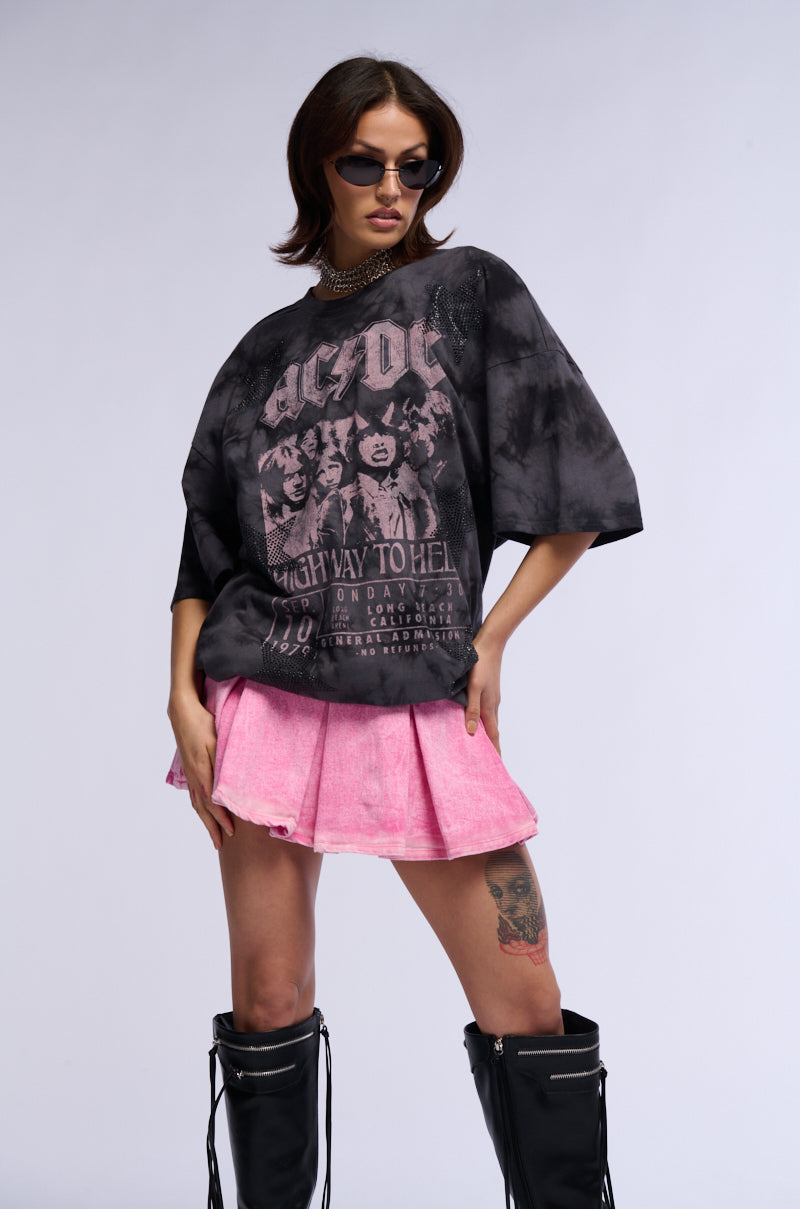ELLA PLEATED DENIM MINI SKIRT IN PINK