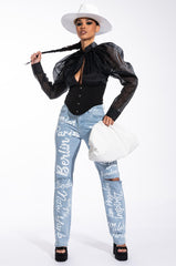 ENVIOUS CUTOUT LONG SLEEVE CORSET BLOUSE