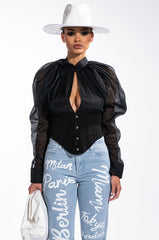 ENVIOUS CUTOUT LONG SLEEVE CORSET BLOUSE