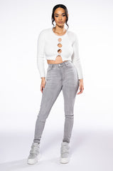 EXTREME STRETCH HIGH WAISTED SKINNY JEANS WITH RHINESTONES