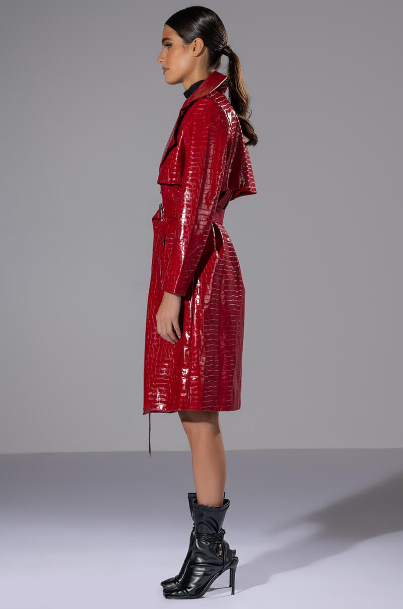 FEELING EXTRA BOSSY RED CROC TRENCH
