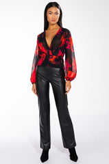 FOR THE THRILL OF IT LONG SLEEVE VNECK SURPLICE BLOUSE