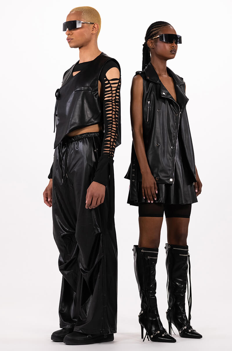 BIA CROPPED ASYMMETRICAL FAUX LEATHER VEST