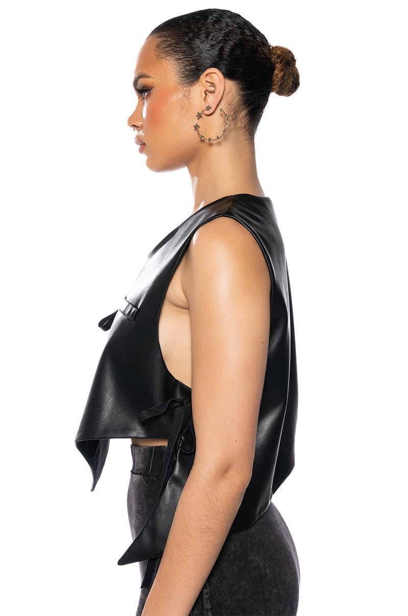 BIA CROPPED ASYMMETRICAL FAUX LEATHER VEST