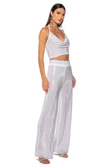 GLITZY RHINESTONE MESH PALAZZO PANT