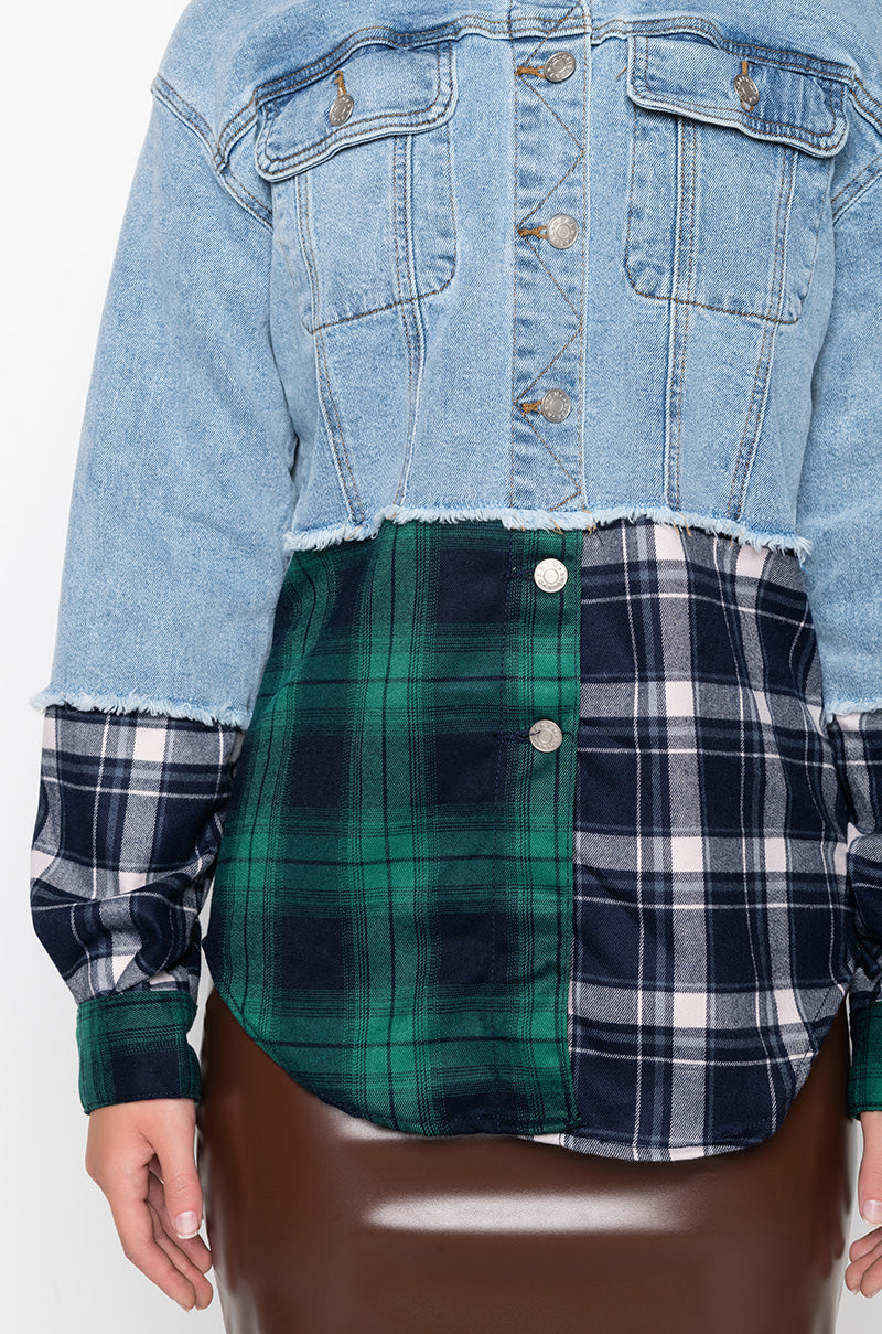 HAILEY DENIM PLAID OVERSIZED JACKET