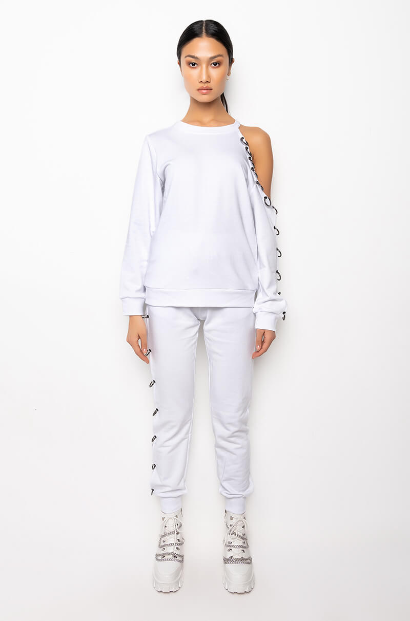 HALO COLD SHOULDER RING DETAIL CREW NECK SWEATSHIRT