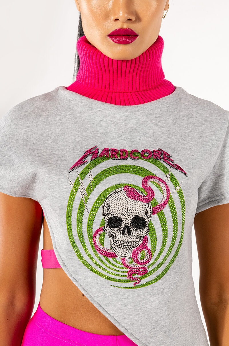HARD GRAPHIC MOCK NECK SLEEVELESS SWEATSHIRT