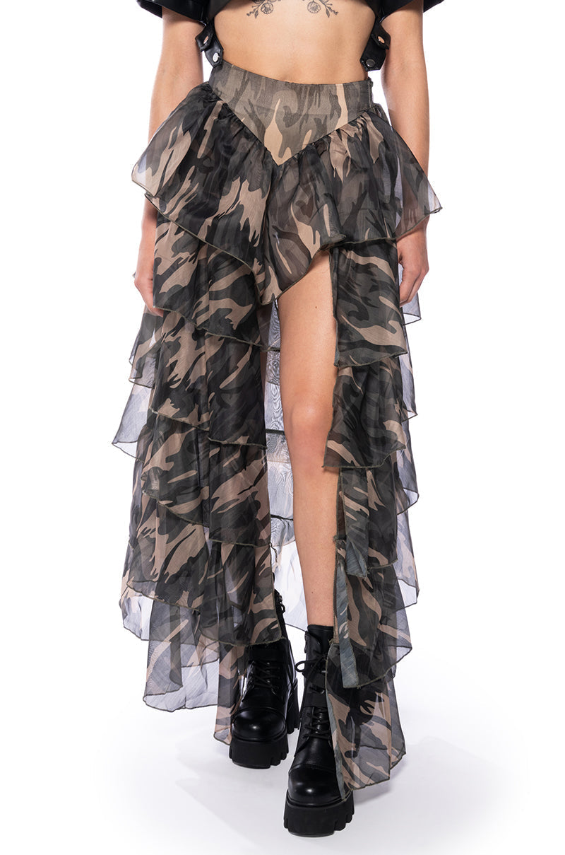 HIDDEN MOVES TIERED HIGH LOW SKIRT