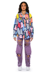 HIGH KEY ABSTRACT BUTTON DOWN BLOUSE