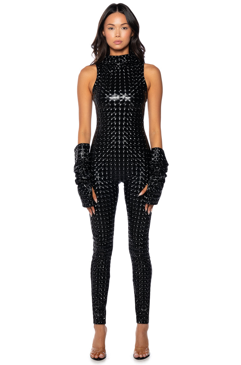 JESSICA PRINTED PU JUMPSUIT