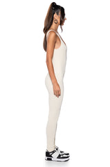HOT GIRL WALK SLEEVELESS CATSUIT IN CREAM