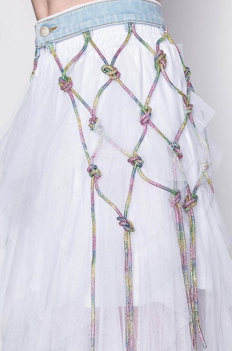I AM ME CLYDE RAINBOW RHINESTONE CORD DENIM BELT