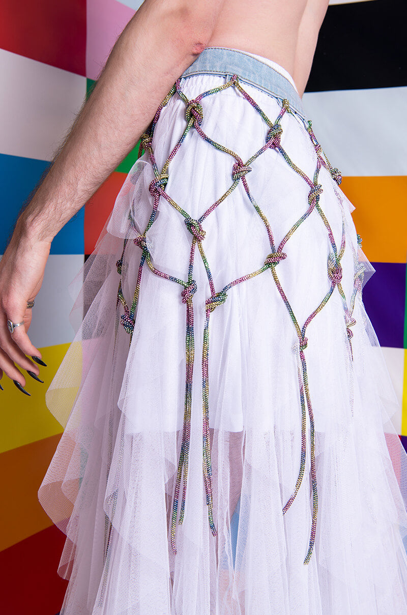 I AM ME CLYDE RAINBOW RHINESTONE CORD DENIM BELT