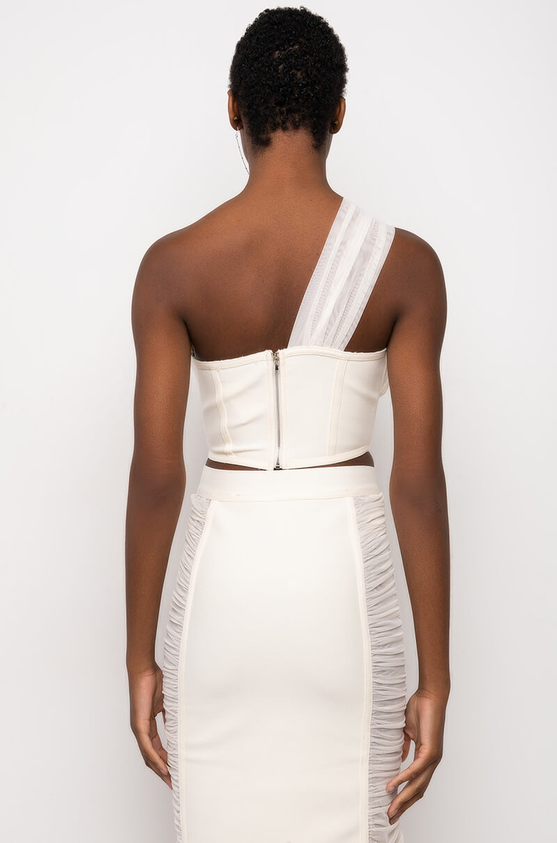 IN MY BAG ONE SHOULDER MESH DETAIL BANDAGE TANK