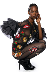 INKED SEQUIN APPLIQUE MESH LEGGING