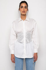 IVY RHINESTONE CORSET BUTTON DOWN BLOUSE