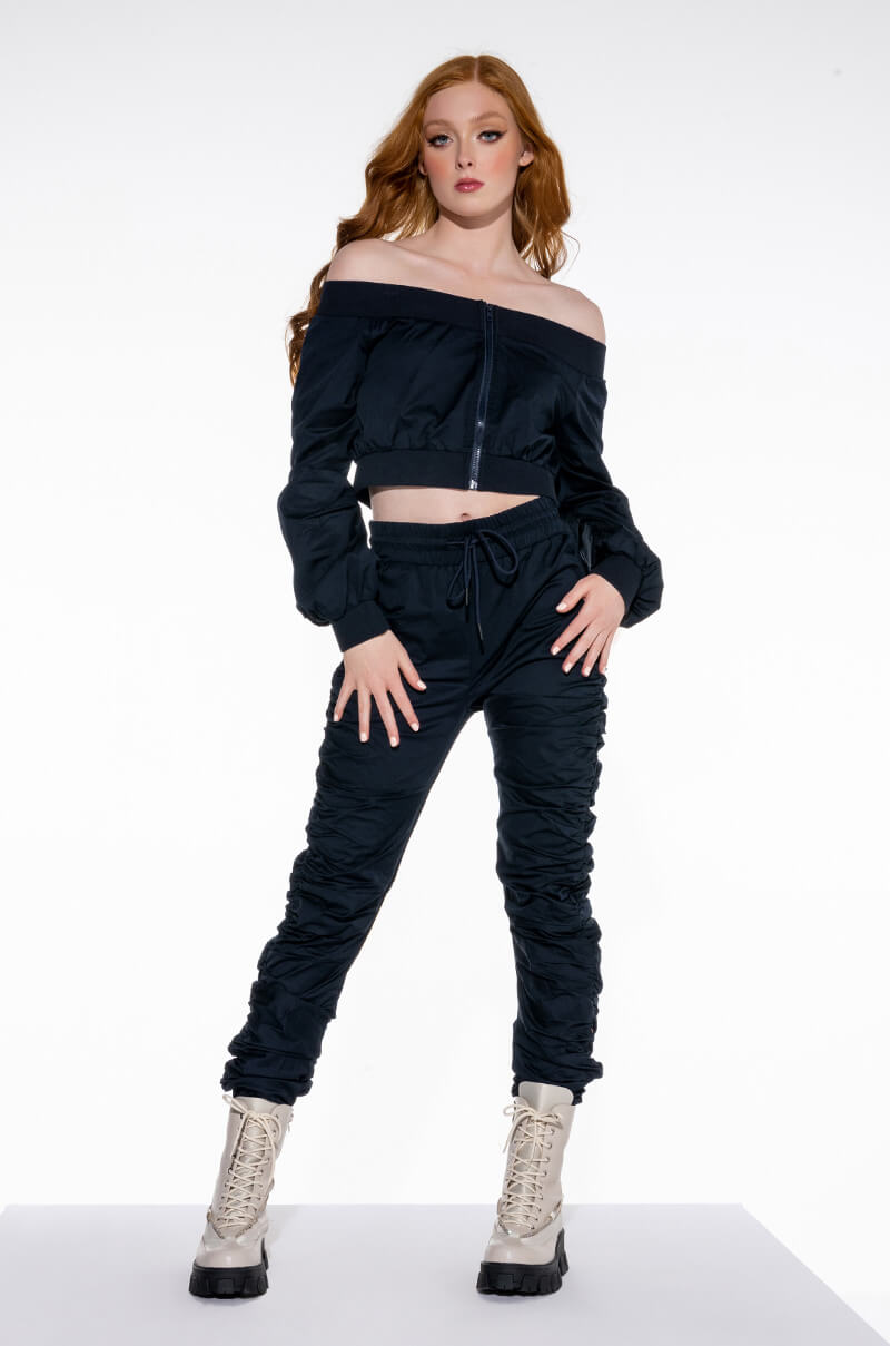 CARINA OFF THE SHOULDER CROP ZIP UP