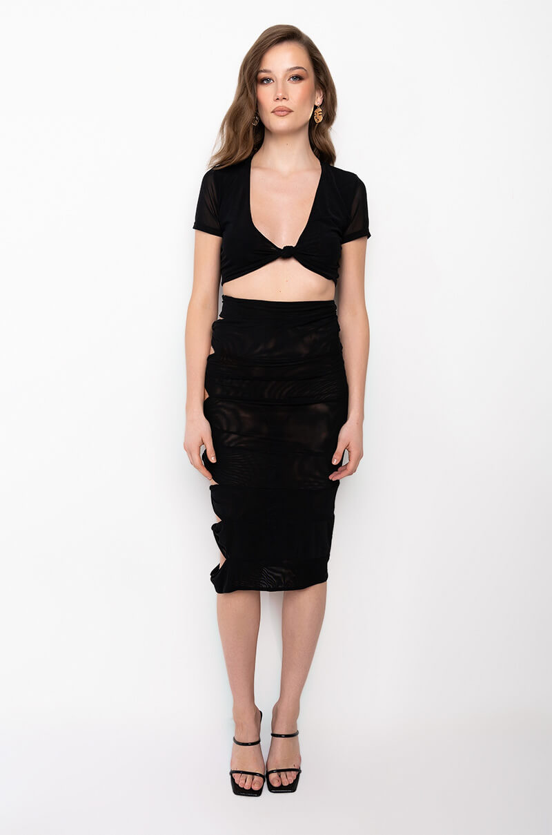 KAILUA KNOTTED MESH SHORT SLEEVE CROP TOP