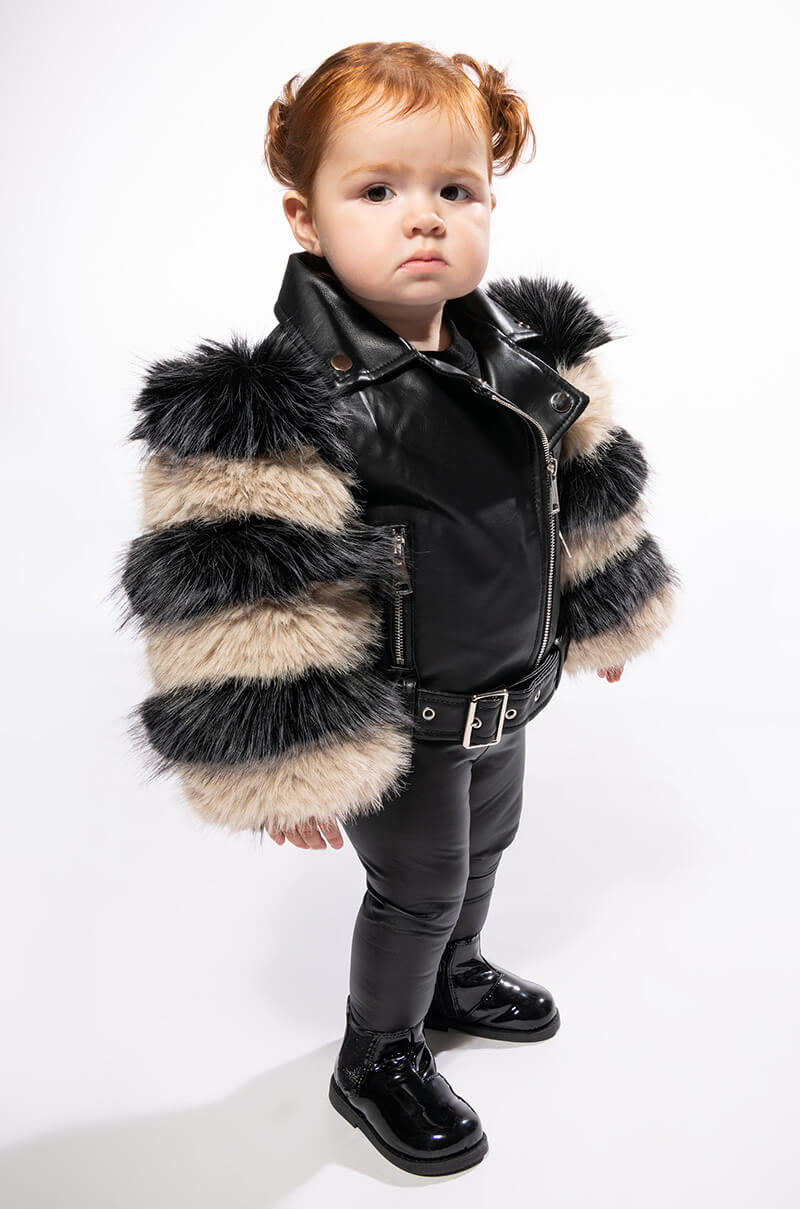 KIDS VENETA MOTO JACKET WITH FAUX FUR ARM