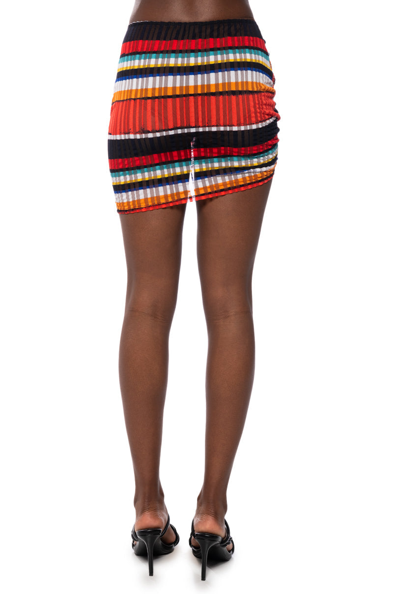 LOCALS ONLY SHEER STRIPE ADJUSTABLE MINI SKIRT