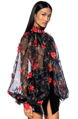 LENNON VOLUME SLEEVE FLORAL BLOUSE