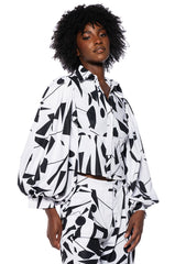 LENNON PRINTED PUFF SLEEVE BUTTON DOWN