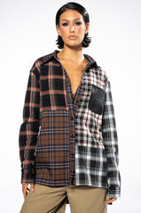 LITHIUM LONG SLEEVE PATCHWORK FLANNEL BUTTON DOWN