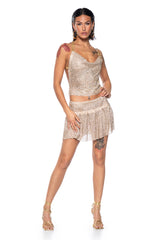 MARIELA RHINESTONE ENCRUSTED COWL NECK TOP
