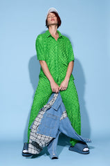 MICHELLE TERRY CHECKER TEXTURED BUTTON POLO SHIRT
