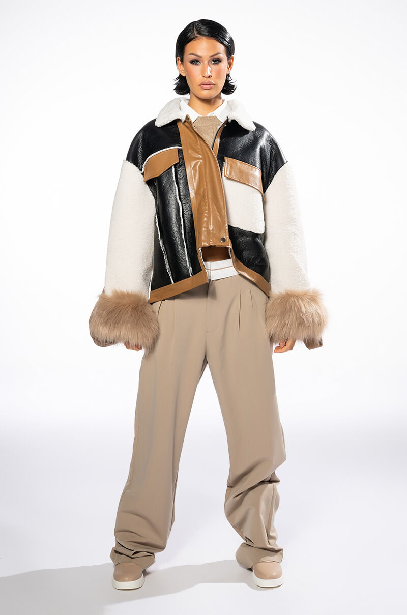 MIXED MEDIA BOXY JACKET COAT