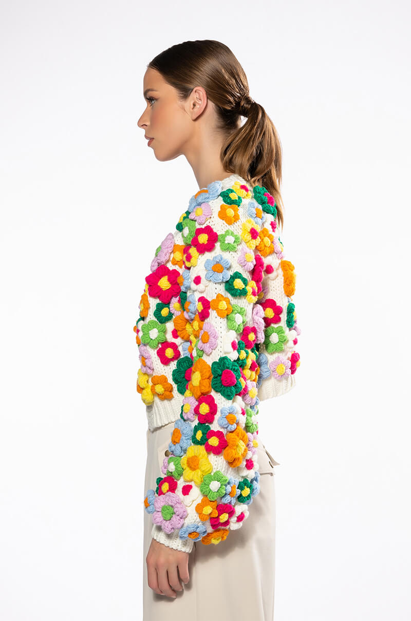 MOTHER NATURE FLOWER DETAIL CARDIGAN