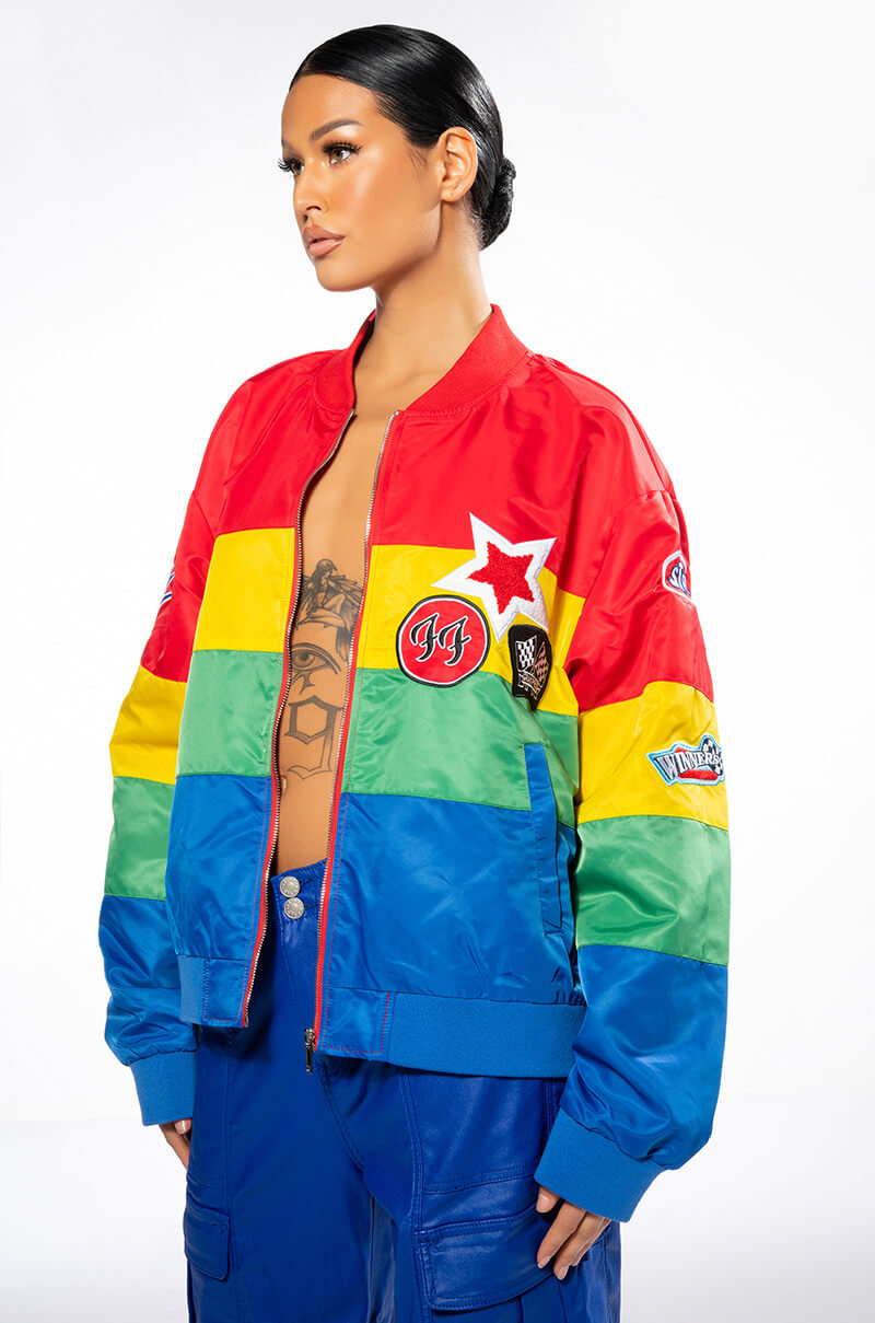 MULTI COLOR RACING VARSITY BOMBER