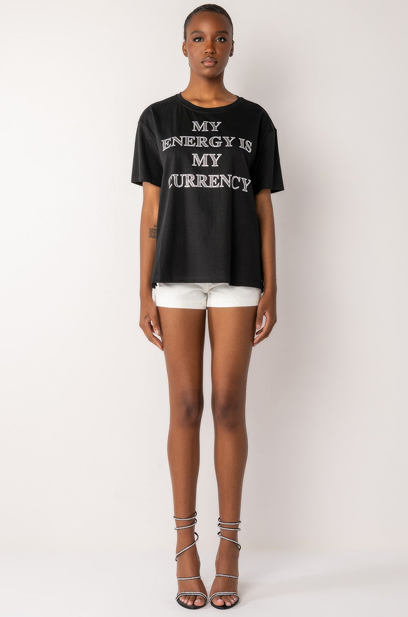 MY ENERGY IS MY CURRENCY OVERSIZED CUT OUT TSHIRT