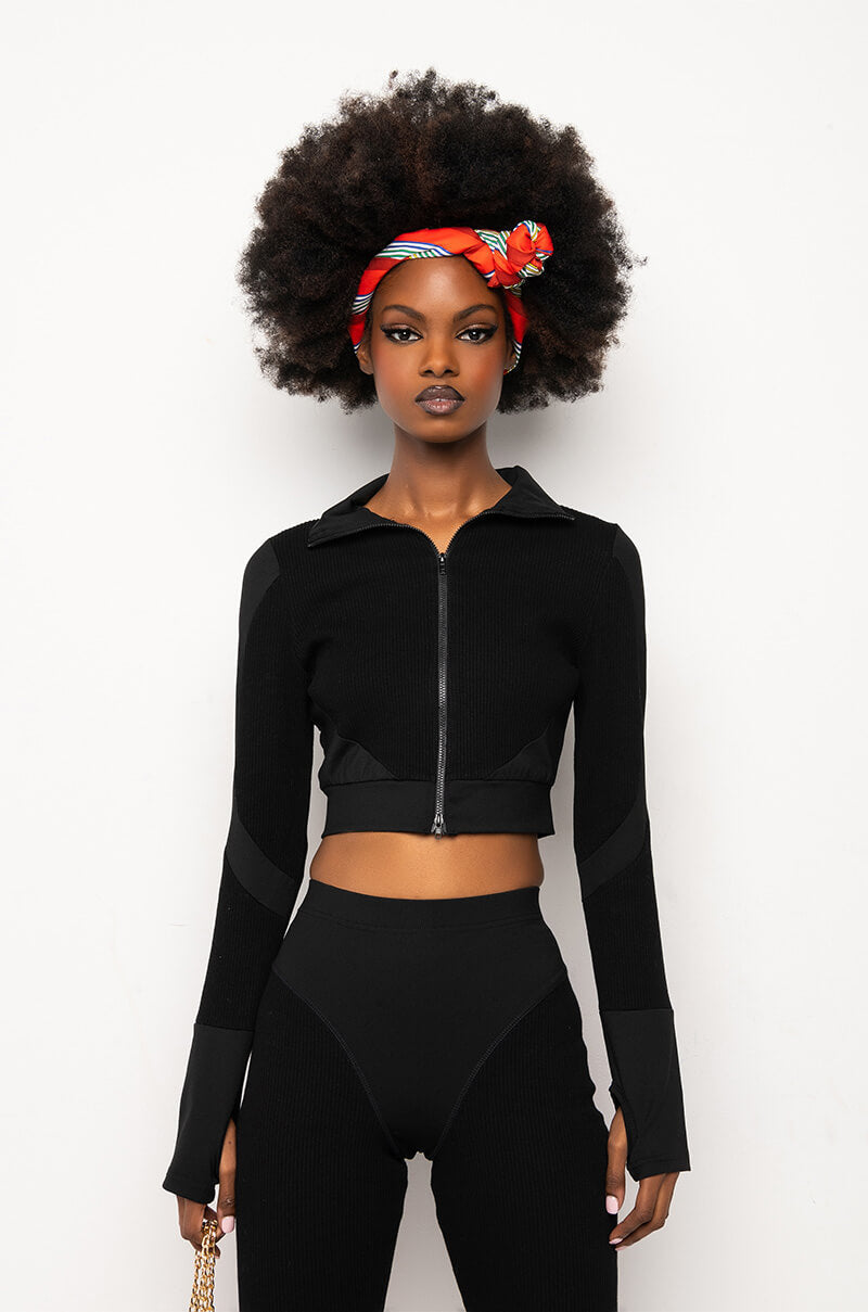 CHARIS RIBBED CROP ZIP TURTLENECK