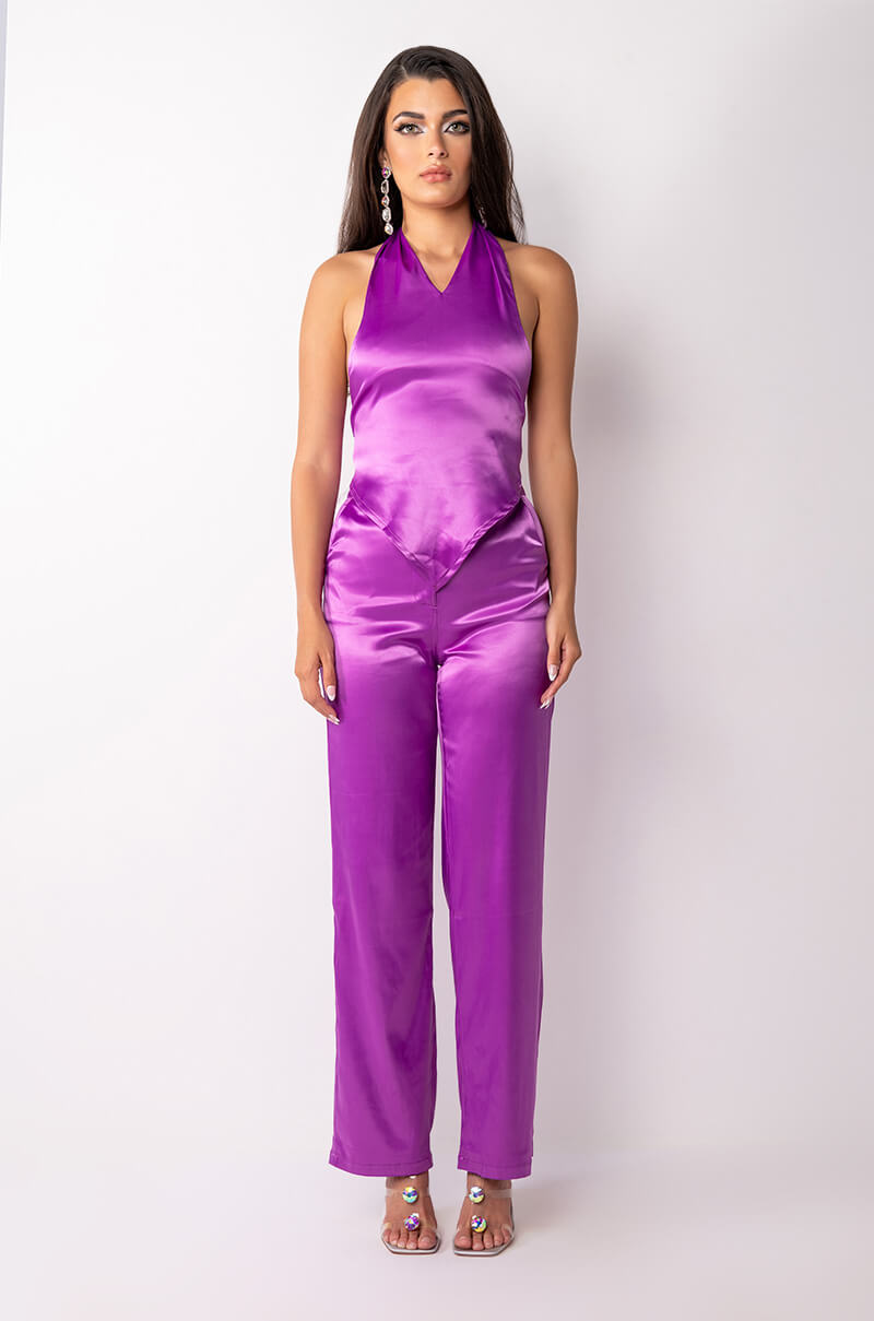 NEW HORIZONS SATIN HALTER BLOUSE