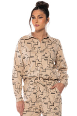 NEW SOCIETY PRINTED BUTTON DOWN TOP