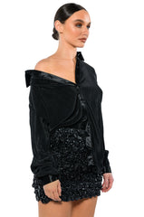NIGHT OUT PLISSE BUTTON DOWN TOP