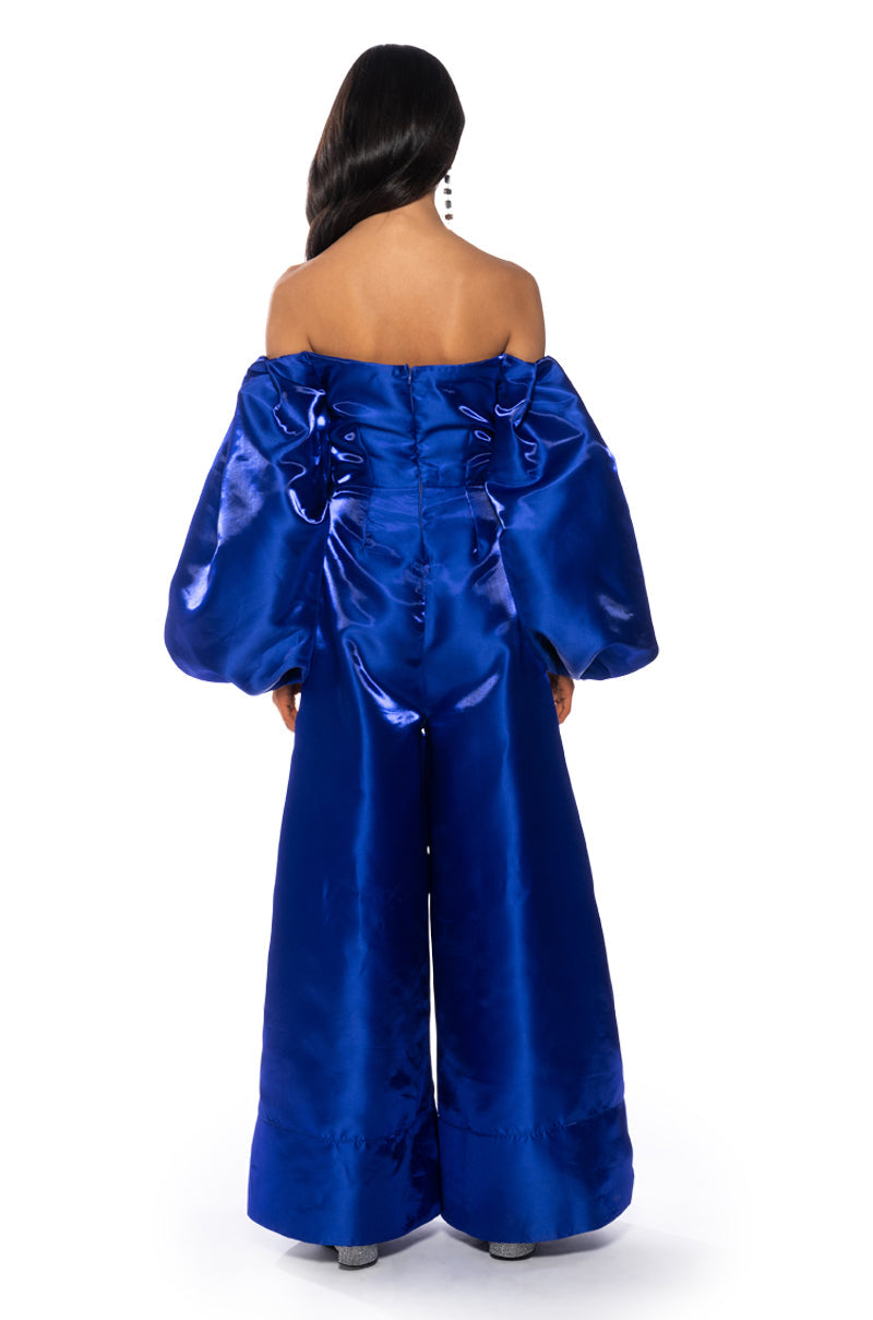NO DRAMA OFF SHOULDER PUFF SLEEVE JUMPSUIT