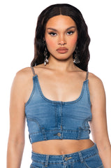 NO EFFORT DENIM CROP TOP
