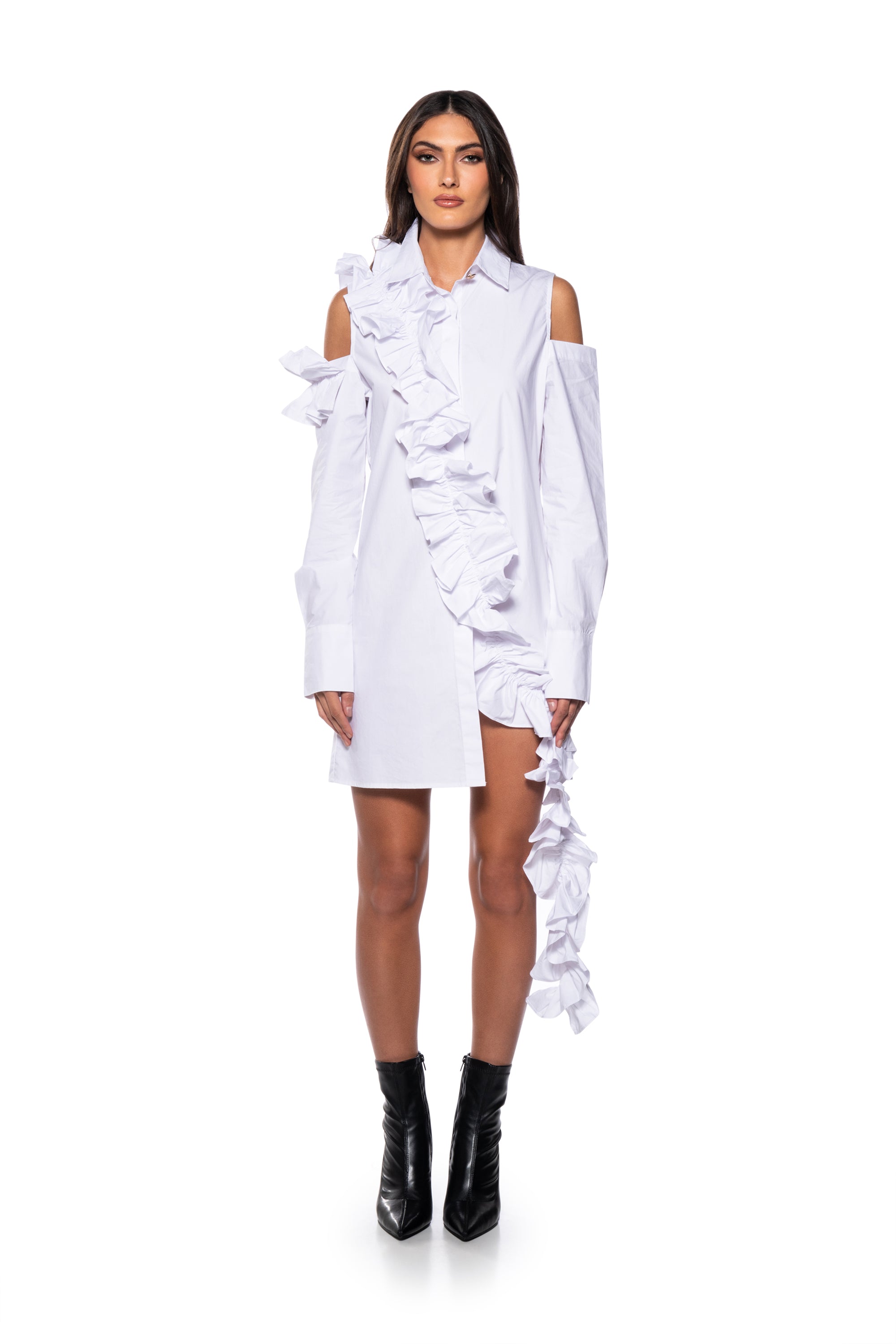 NO REST MINI WHITE CUTOUT SHIRT DRESS