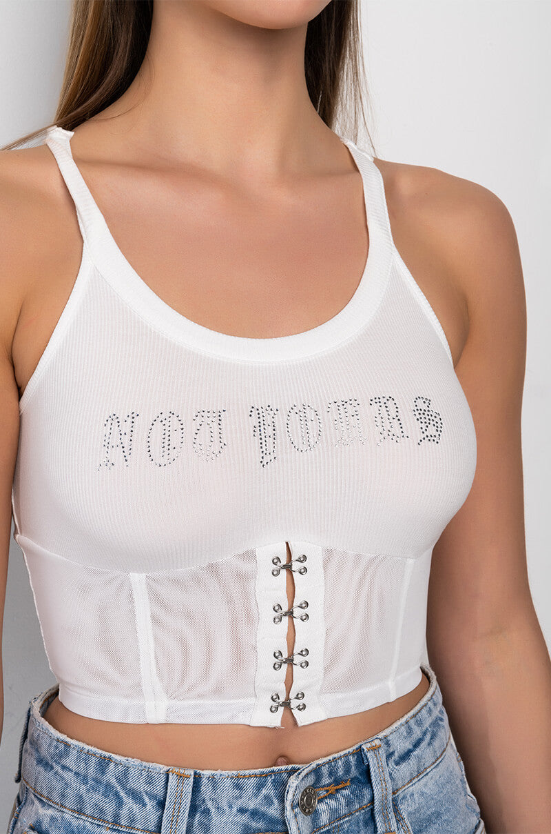 NOT YOURS CORSET DETAIL CROP RIBBED TANK