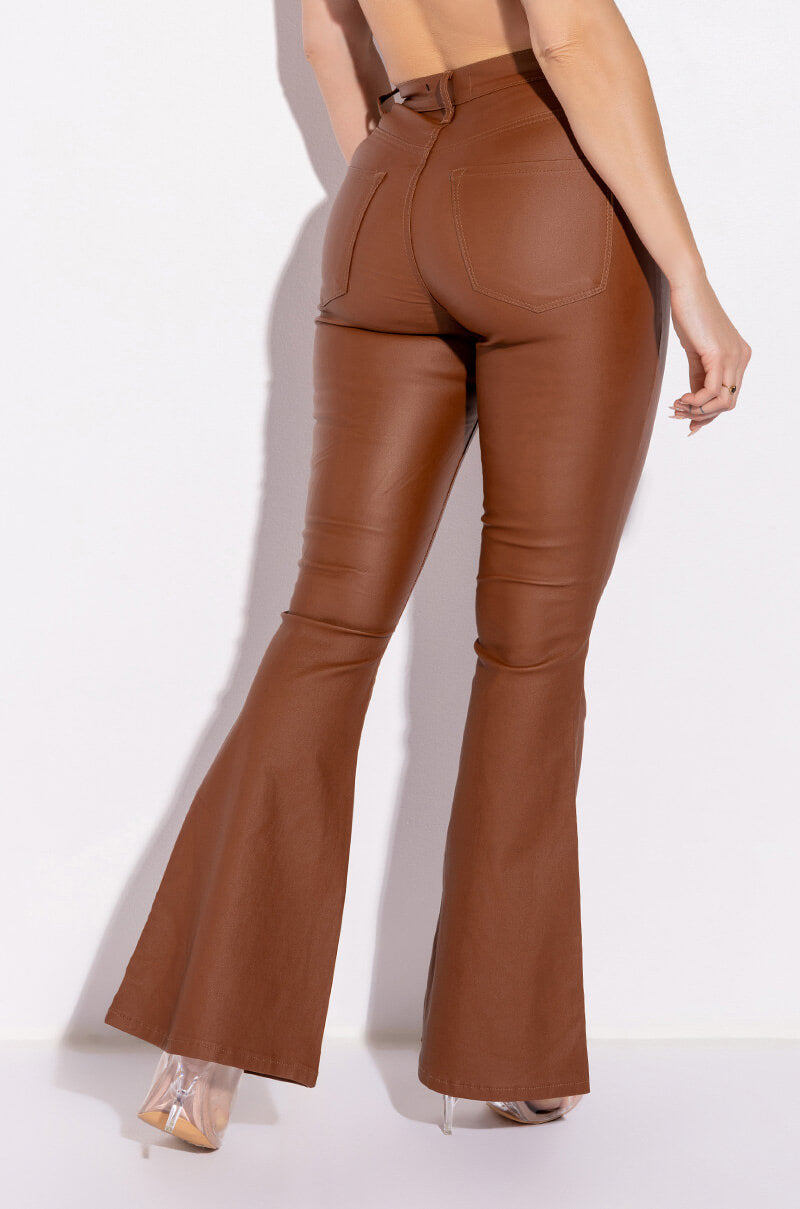 ON DUTY VEGAN LEATHER HIGH RISE FLARE PANTS