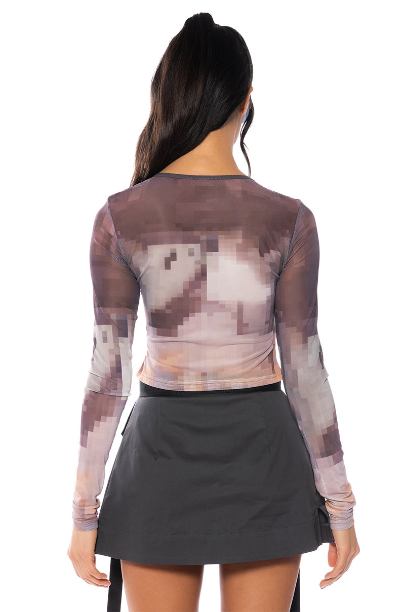 HIDDEN IMAGES MESH LONG SLEEVE TOP